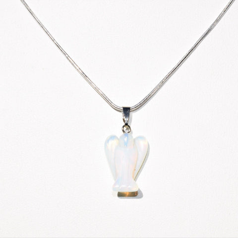 Opalite Crystal Angel Pendant + 20" Silver Chain