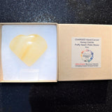 CHARGED Honey Calcite Heart Palm Stone / Worry Stone Crystal Energy Healing 80g