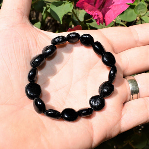 CHARGED 6" Black Tourmaline Crystal Bracelet Tumble Polished Stretchy REIKI