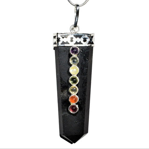 CHARGED 7 Chakra Himalayan Black Tourmaline Crystal Perfect Pendant + 20" Chain
