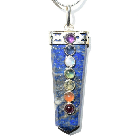 CHARGED 7 Chakra Lapis Lazuli Crystal Perfect Pendant + 20" Chain WOW!