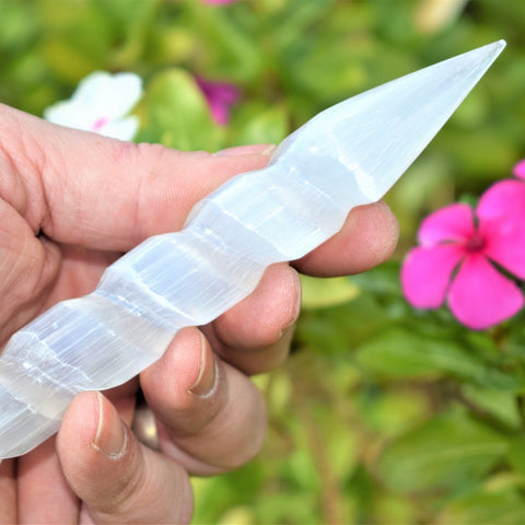 6" Spiral Faceted Selenite Crystal Massage Wand POWERFUL ENERGY by ZENERGY GEMS
