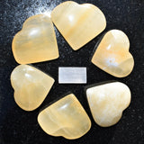 CHARGED Honey Calcite Heart Palm Stone / Worry Stone Crystal Energy Healing 80g