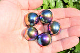 5 CHARGED Platinum Silver Rainbow Magnetic Hematite Spheres 500cts
