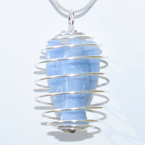 Angelite Angel Pendant Hand-carved Angelite Crystal + 20" Silver Chain