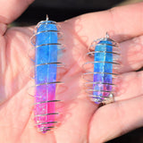 Dazzleberry Rainbow Flame Aura Quartz Crystal Perfect Pendant 20" Silver Chain