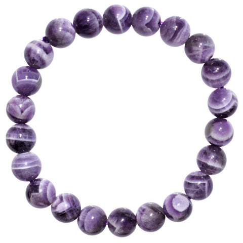 Premium CHARGED Chevron Amethyst Crystal 8mm Bead Bracelet Stretchy ENERGY