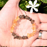 CHARGED Citrine & Smokey Quartz Crystal Chip Stretchy Bracelet w Quartz REIKI