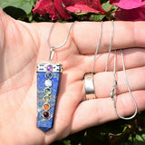 CHARGED 7 Chakra Lapis Lazuli Crystal Perfect Pendant + 20" Chain WOW!