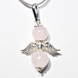 Himalayan Rose Quartz Crystal Angel Pendant + 20" Silver Chain REIKI Energy!