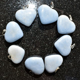 CHARGED Angelite Crystal HEART Perfect Pendant Hand-Carved + 20" Chain