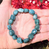 Premium CHARGED Natural Blue Green Apatite Crystal Nugget Stretchy Bracelet