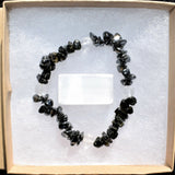 CHARGED Black Tourmaline Hematite Crystal Chip Stretchy Bracelet w Quartz REIKI