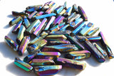 Platinum & Silver Rainbow Aura Quartz Crystal Perfect Pendant 20" Chain