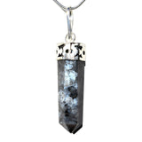 Faceted Titanium Flash LARVIKITE Crystal Perfect Pendant 20" Silver Chain