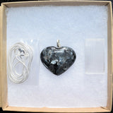 Faceted Titanium Flash LARVIKITE Crystal Heart Perfect Pendant 20" Silver Chain