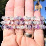 Premium CHARGED Rainbow Fluorite Crystal Chip Stretchy Bracelet REIKI Energy