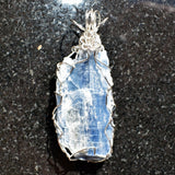 CHARGED REIKI Wrapped Brazilian Blue Kyanite Perfect Pendant + 20" Chain b