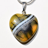 CHARGED Natural Dragon's Vein Agate Crystal HEART Pendant + 20" Silver Chain