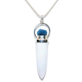 CHARGED Scolecite Cavansite Rosette 925 Sterling Pendulum / Pendant + 20" Chain