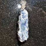 CHARGED REIKI Wrapped Brazilian Blue Kyanite Perfect Pendant + 20" Chain e