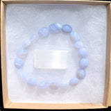 CHARGED Natural Blue Lace Agate Crystal Nugget Bead Bracelet Stretchy REIKI