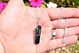 CHARGED Wire Wrapped Himalayan Black Tourmaline Pendant + 20" Silver Chain