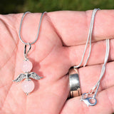 Himalayan Rose Quartz Crystal Angel Pendant + 20" Silver Chain REIKI Energy!