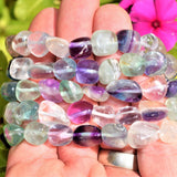 CHARGED Rainbow Fluorite Crystal Bracelet Tumble Polished Stretchy REIKI v2