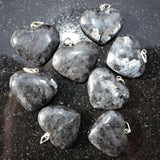 Faceted Titanium Flash LARVIKITE Crystal Heart Perfect Pendant 20" Silver Chain