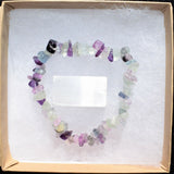 Premium CHARGED Rainbow Fluorite Crystal Chip Stretchy Bracelet REIKI Energy