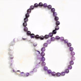 Premium CHARGED Chevron Amethyst Crystal 8mm Bead Bracelet Stretchy ENERGY