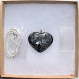 Faceted Titanium Flash LARVIKITE Crystal Heart Perfect Pendant 20" Silver Chain