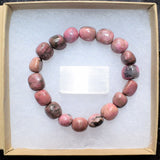 CHARGED 6" Rhodonite Crystal Bracelet Tumble Polished Stretchy Healing Energy