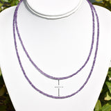 Charged Faceted AAA Grade Amethyst Necklace Adjustable 17" - 19.5" 925 SS 3mm