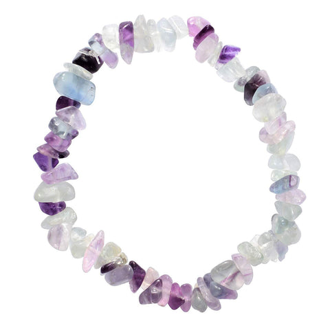 Premium CHARGED Rainbow Fluorite Crystal Chip Stretchy Bracelet REIKI Energy