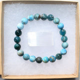 Premium CHARGED Natural Blue Green Apatite Crystal 8mm Bead Stretchy Bracelet