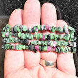 Premium Natural Ruby Zoisite Crystal Chip Stretchy Bracelet - Selenite Charged