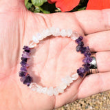 CHARGED Amethyst & Rainbow Moonstone Crystal Stretchy Bracelet w/ Quartz REIKI