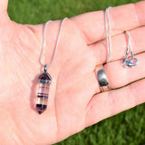 CHARGED Faceted Rainbow Fluorite Crystal Perfect Pendant PLUS 20" Silver Chain