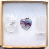 CHARGED Sterling Silver Rainbow Fluorite Heart Perfect Pendant + 20" Chain