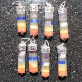 Faceted 7 Chakra Crystals Point Pendant + 20" Silver Chain