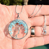 CHARGED Natural Blue Apatite Tree of Life Perfect Pendant 20" Silver Chain