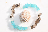 CHARGED Blue Apatite & Smokey Quartz Crystal Stretchy Bracelet w Quartz REIKI