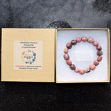 CHARGED 6" Rhodonite Crystal Bracelet Tumble Polished Stretchy Healing Energy