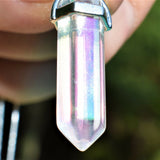 Faceted Rainbow Angel Aura Quartz Crystal Perfect Pendant 20" Silver Chain