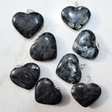 Faceted Titanium Flash LARVIKITE Crystal Heart Perfect Pendant 20" Silver Chain