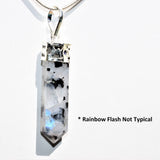 Faceted Rainbow Moonstone Crystal Point Pendant + 20" Silver Chain REIKI