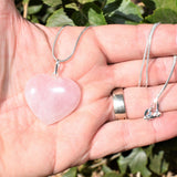 CHARGED Himalayan Rose Quartz Crystal HEART Pendant + 20" Silver Chain