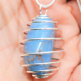 Calming Peruvian Angelite Crystal Perfect Pendant 20" Silver Chain